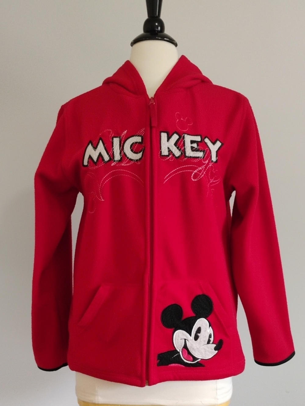 Disney Mickey Mouse Red Hooded Zip-Up Fleece Jacket Medium